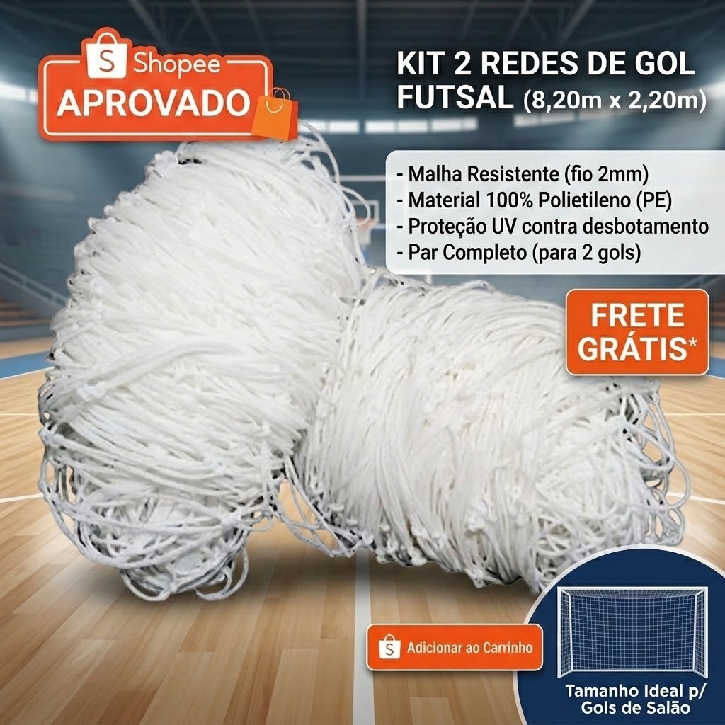 Rede Futsal 2mm Profissional Nylon Reforçada Futebol de Salão