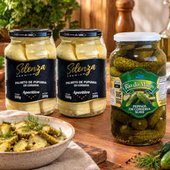 Kit 2 Palmito em Conserva Pupunha Aperitivo Selenza + 1 Pepino 500g Rio do Morro