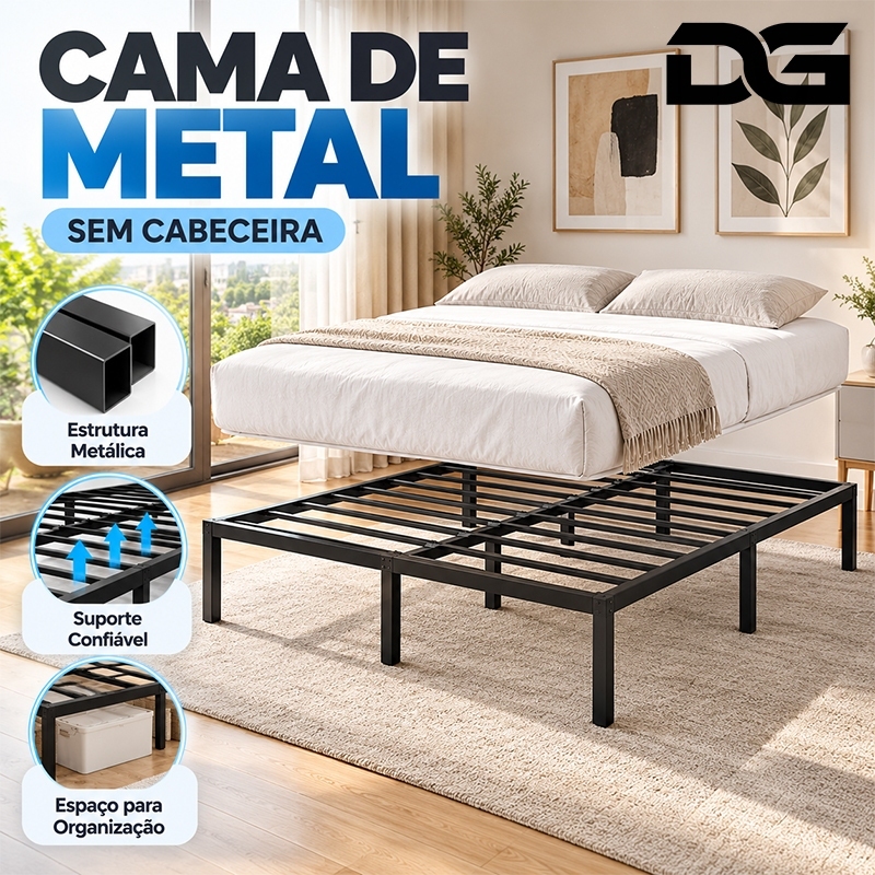 Cama de Solteiro Estrado de Metal Dobrável Capacidade 1350KG Fácil De Instalar Ripas de Aço Queen O17