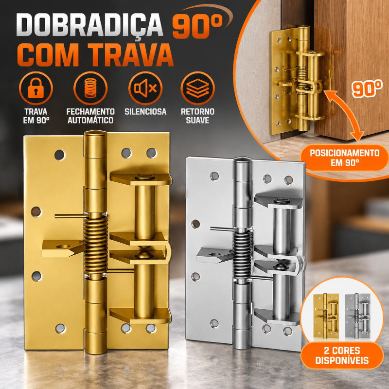 Dobradiça de Fechamento Automático 90° com Mola, Posicionamento e Fechamento Suave para Porta