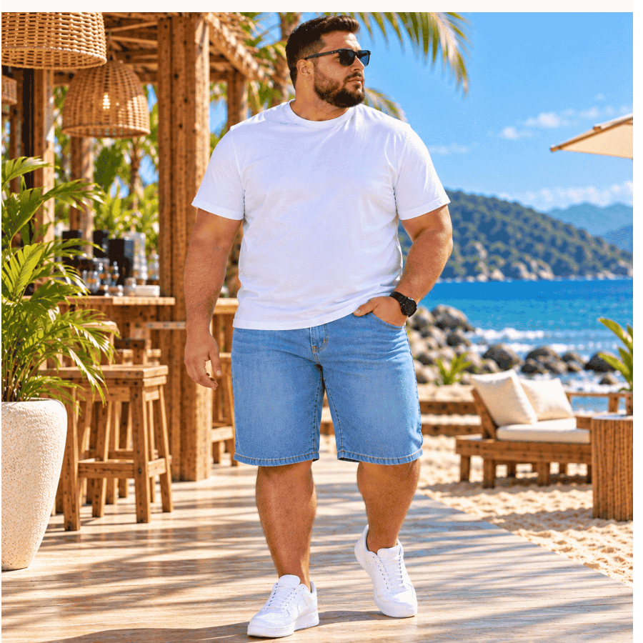 Bermuda Jeans Plus Size Masculina Tamanho Grande com Lycra Elastano Lisa Básica Tradicional 48 ao 56