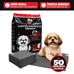 Tapete Higiênico Cães 50x60 Carvão Ativado Tok Prime Pet Kit 50 100 150 Unidades Antivazamento Antiodor Descartável