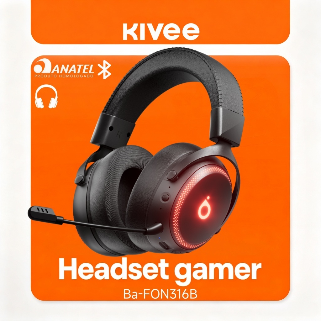 Kivee X Basike Headset Gamer Sem Fio Bluetooth com Microfone e Adaptador 2.4G Original FON316A