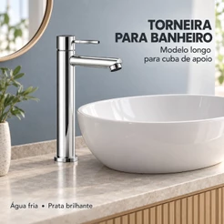 Torneira de Luxo Linha Premium para Banheiro e Lavabo Aço Inox Design Alto Padrão, 1/4 de Volta Durável e Sofisticada