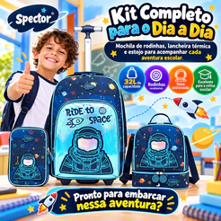 Kit Mochila Astronauta Espaçosa Lancheira Estojo Reforçada Spector