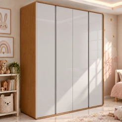 Guarda Roupa Solteiro 100% MDF 4 Portas Easy Like Amêndoa Clean/Off White