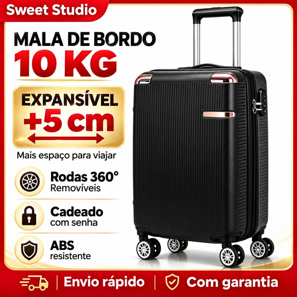 Mala De Viagem ABS Pequena/Média Com Zíper Extensível Rodas 360 8KG 10KG 18KG Bordo de Mão