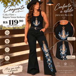 Conjunto Calça Flare + Regata Nossa Senhora Flores Silvestres