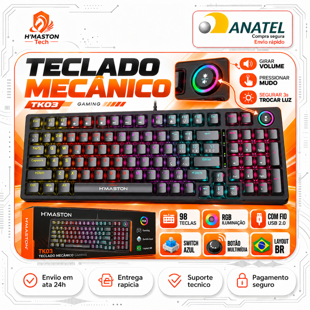 H'MASTON TK03 Teclado Mecânico 100% Teclado Computador Teclado Gamer Mecanico Teclado Com Fio Teclado Usb