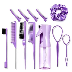 Kit Ferramentas de Cabelo | Opções 3/5/10/11 peças: pente, borrifador, ferramenta trança, clipes e scrunchies