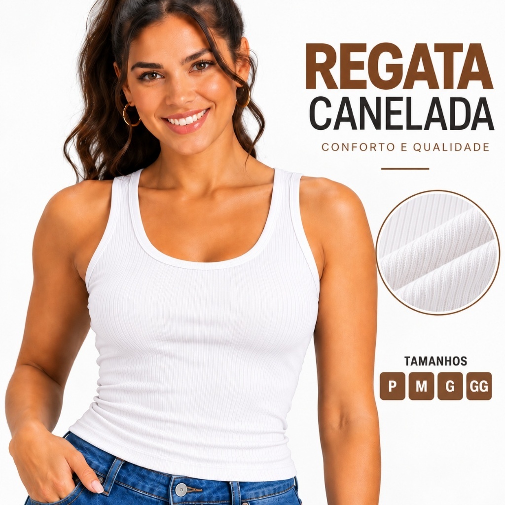 Regata Feminina Básica Ribana Canelada Leve Confortável Casual Moderna Moda Verão Dia a Dia 25622-C2