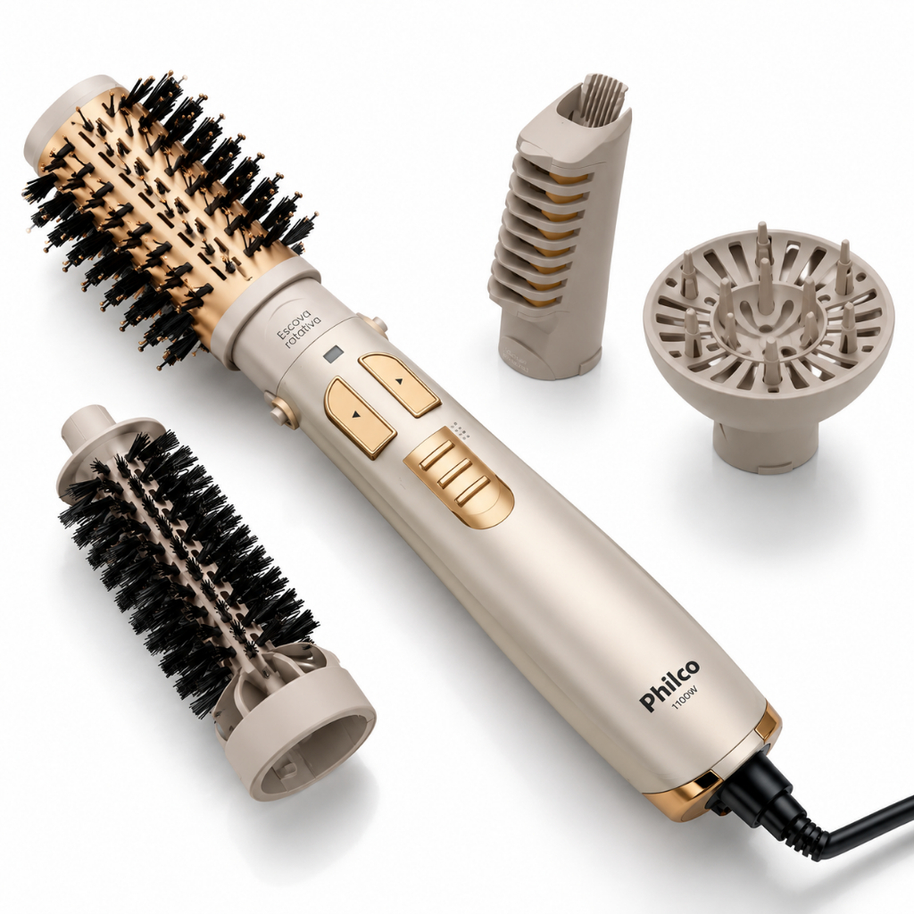 Escova Rotativa Philco 5 em 1 PER03 1300W Bivolt para Secar, Modelar e Alisar