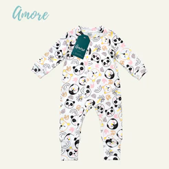 Macacão de Bebê Amore Vira Pé Amiguinha Com Zíper e Protetor 100% Algodão