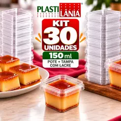 (KIT 30UN) Pote 150ml Descartável C/ Lacre Quadrado Plastilânia