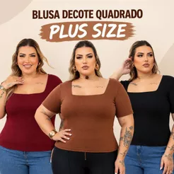 Blusa feminina plus size Decote Quadrado Manga curta básica 44 ao 54 Verão curve curvy elasticidade