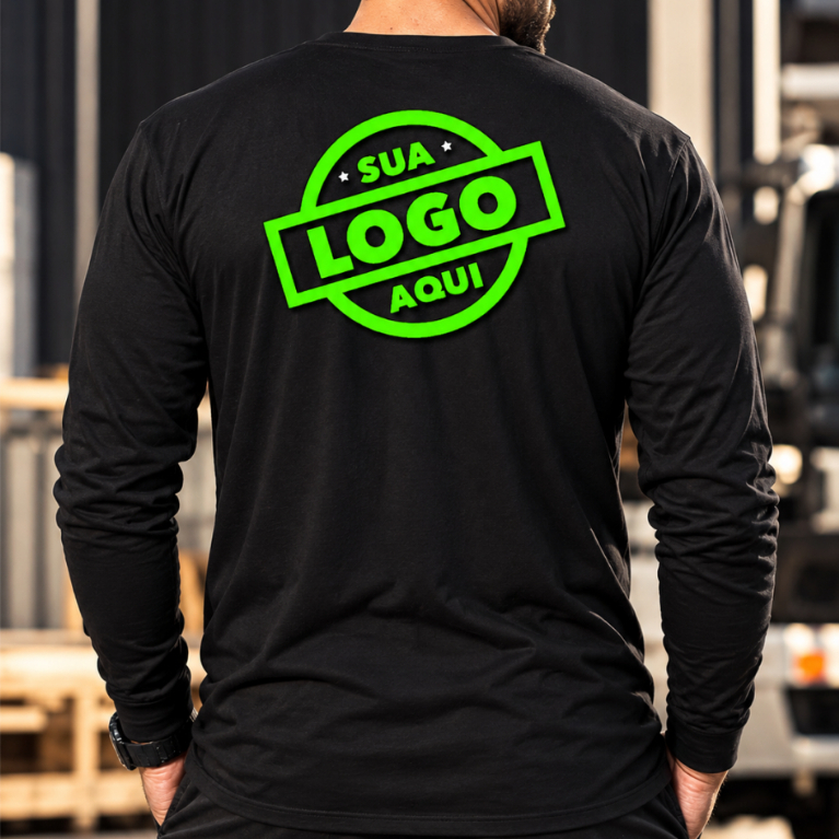 Camiseta Camisa Personalizada Sua Arte Logo Estampa DTF Empresa Manga Longa
