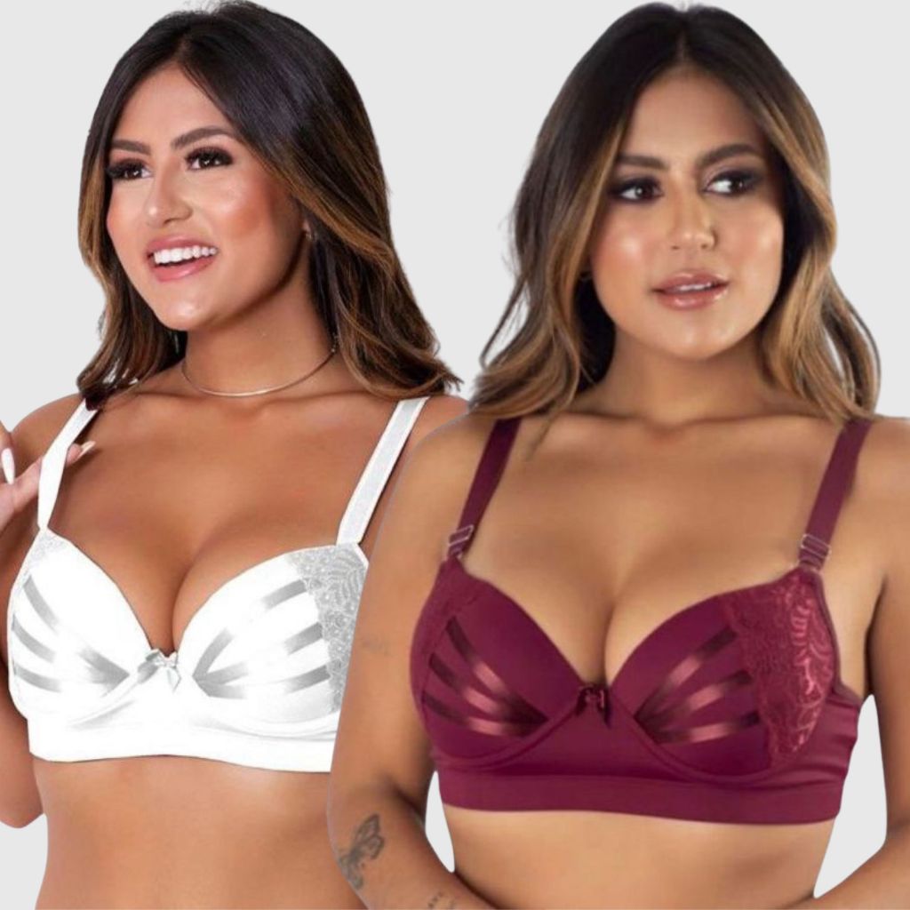 Kit Com 2 Sutiã Reforçado Com Bojo e Aro Com Renda Alça Grossa em Microfibra Conforto e Sustentação em Oferta na Shopee