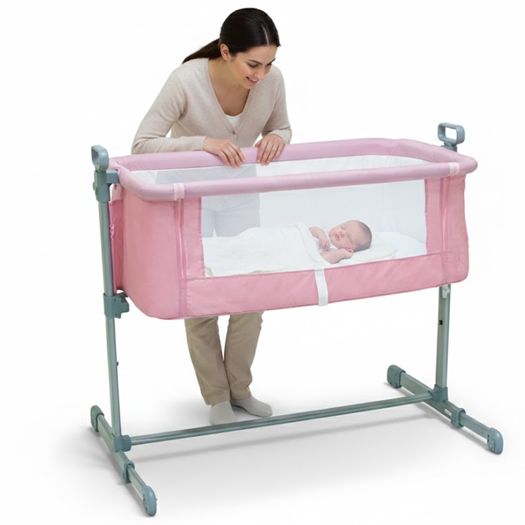 Berço Acoplado Co-Sleeper Compacto 5 Alturas Dobrável Seguro e Confortável até 9kg INMETRO
