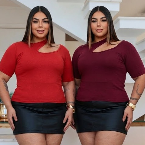 Kit 2 Blusas Femininas Chocker Manga Curta Plus Size Malha Confortável Tamanho G1 em Oferta na Shopee