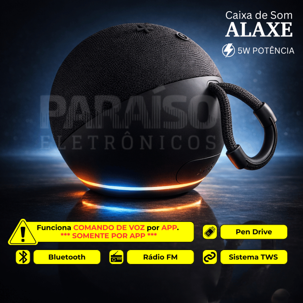 [ORIGINAL] Caixa de Som Inteligente COMANDO DE VOZ POR APP LED ALAXE Bluetooth - CORES ALEATÓRIAS