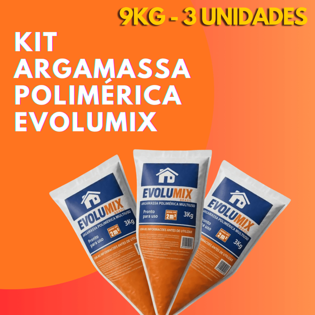 Argamassa Polimérica Evolumix 9kg Kit 3 Unidades Alta Aderência e Alto Rendimento para Alvenaria