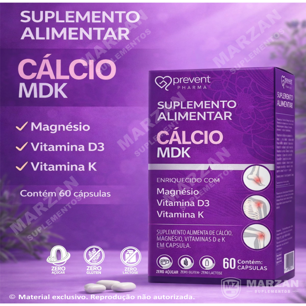 Cálcio MDK  Magnésio + Vitamina D3 e K 60 Cápsulas Uso Adulto Prevent Pharma