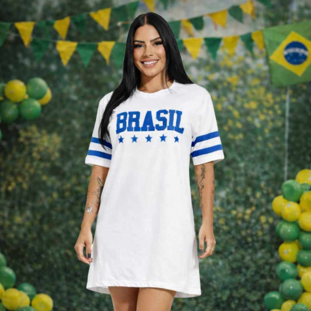 Camisetão Brasil Oversized Feminino Algodão Look Copa Estiloso Confortável Moda Casual P M G