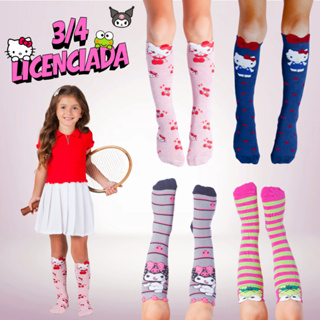 Meia 3/4 Infantil 3D Hello Kitty Licenciada Kuromi Keroppi Menina 23 a 34 em Oferta na Shopee