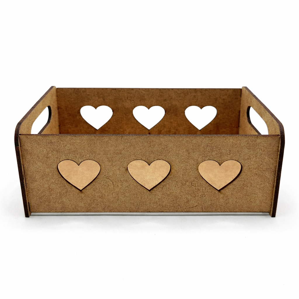 Caixote Coração Mdf Cru 15x10x5 Coração Bandeja Multiuso Casa Cozinha Banheiro Decoração Flores