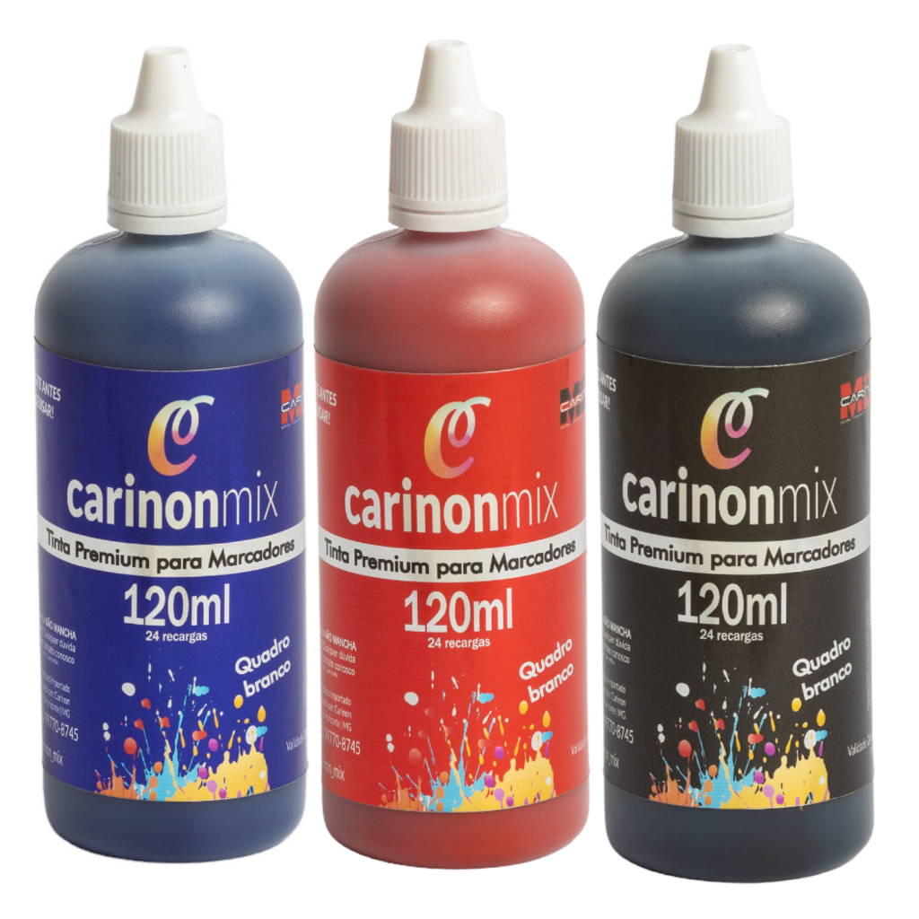 kit 03 Tinta para Recarga Marcador de Pincel da Pilot Board Master 120ml Conta Gotas