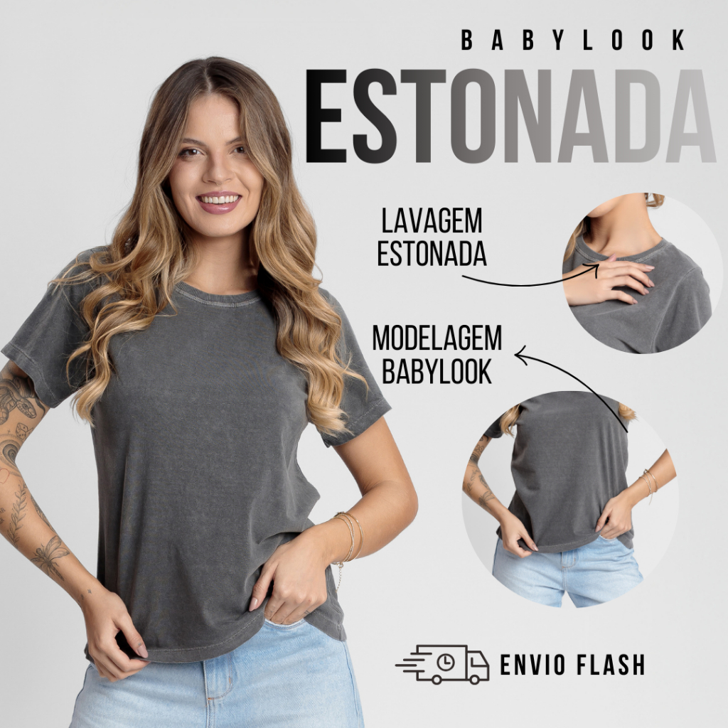 Babylook Feminina Estonada Camiseta T-shirt Malha Penteada 30.1 Algodão 100% Premium Manga Curta em Oferta na Shopee