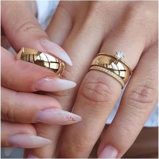 Par Aliança Casamento Noivado Banhado Moeda Antigas Abaulada 6MM + Aparador + Anel Solitario e Gravação