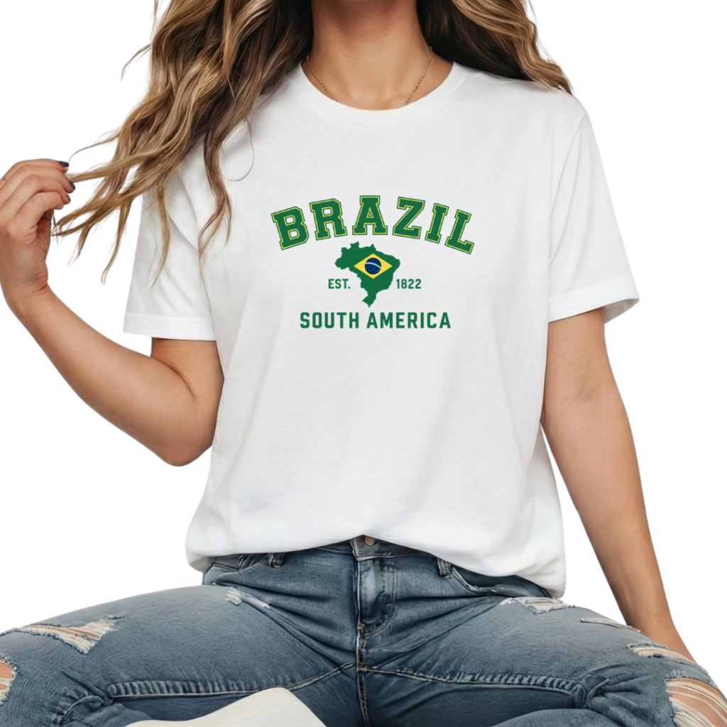 Camiseta Feminina Gola Redonda Brasil Copa do Mundo 2026 Torcida Hexa 100% Algodão Confortável Moda