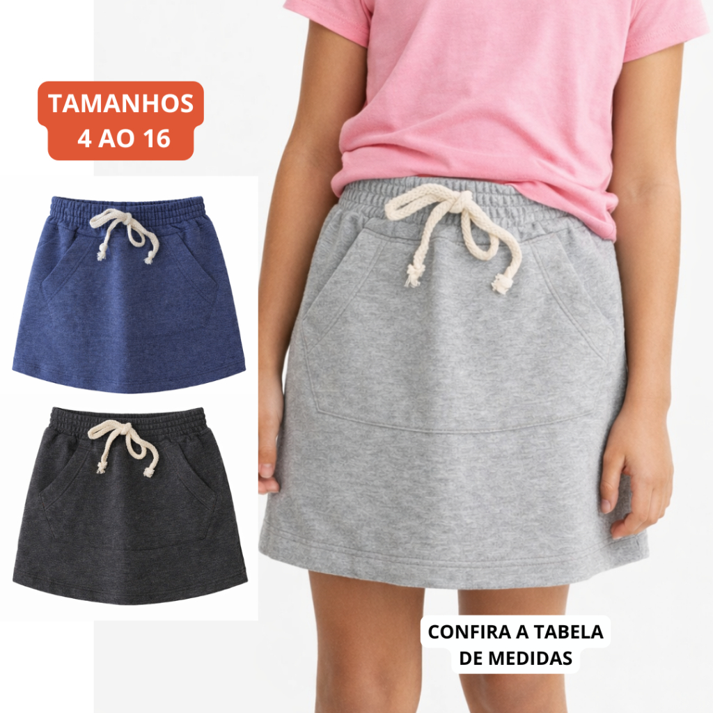 Saia Infantil Juvenil em Moletinho Mescla Escolar