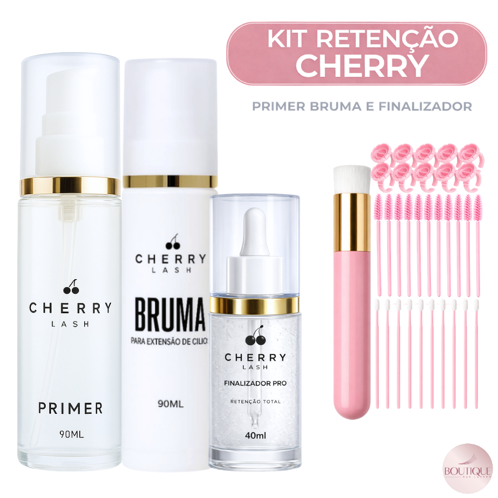 Kit Retenção Cherry Lash Tratamento para Extensão de Cílios - Finalizador, Primer e Bruma