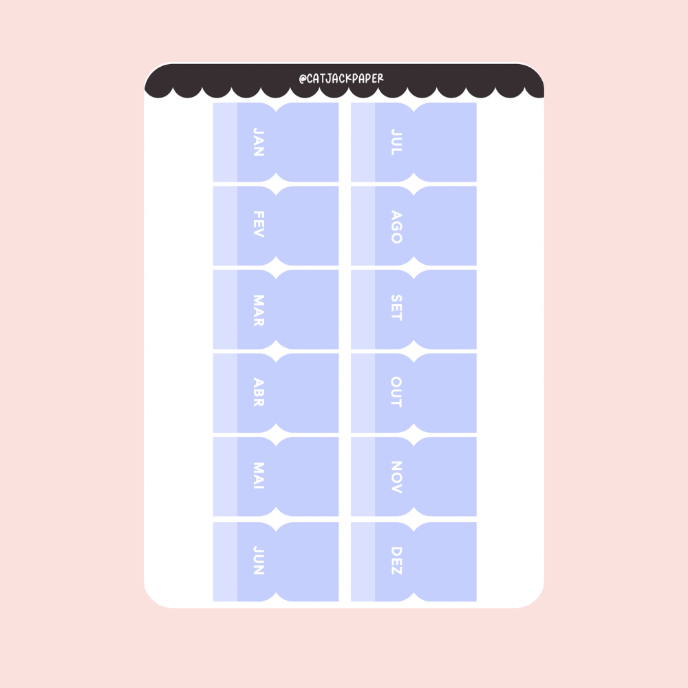 Abas Divisórias Meses  Adesivas em papel adesivo - Organização de Planners e Agendas