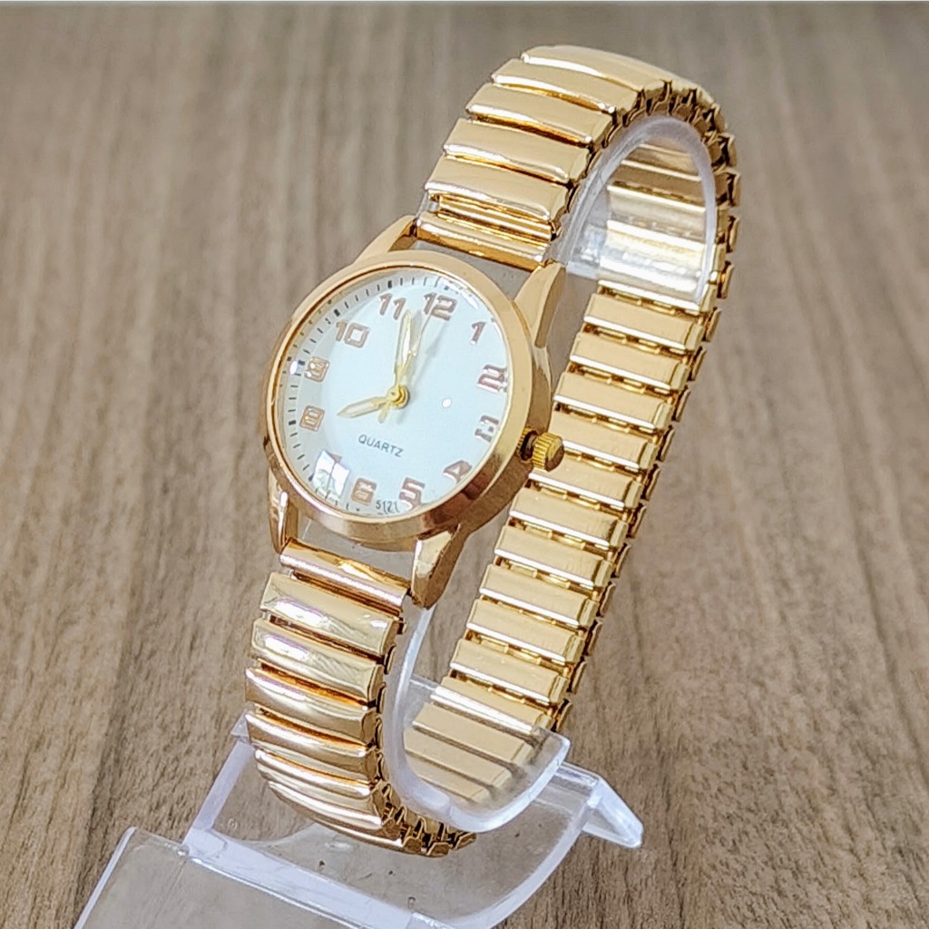 Relógio de pulso Feminino Quartz Mini Pulseira Elástica Analógico Dourado/Cinza