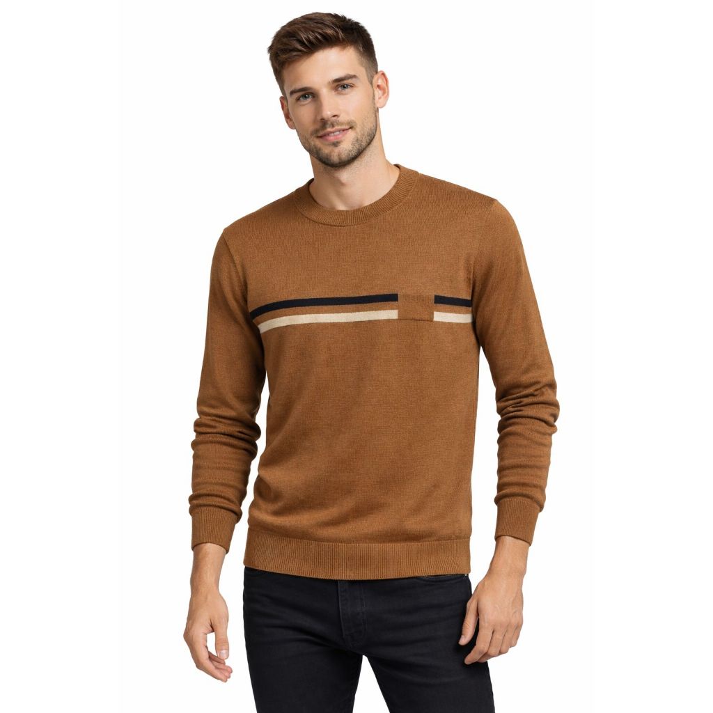 Suéter Masculino Gola Redonda  Blusa de Tricot Listra Fina Alta Qualidade Tam. P M G GG