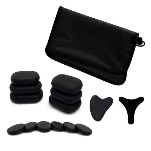 Kit 6 Pedras Quentes Vulcânicas Corporal + 8 Podais  + Bolsa Térmica + Pantalinha + Guasha