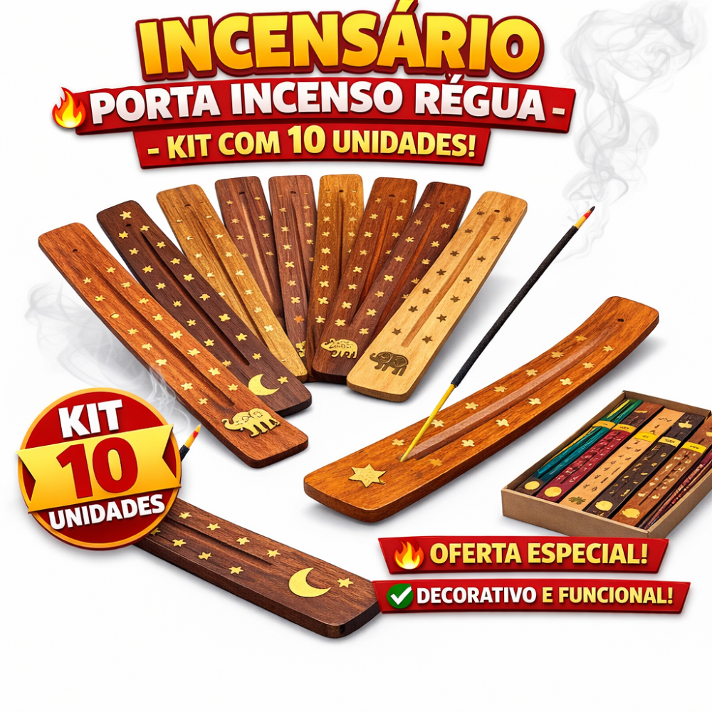 Imagem Kit com 10 Un Incensário Porta Incenso Régua Canaleta - Marrom ATACADO