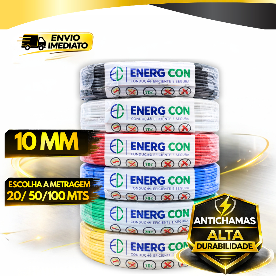 Fio Flexivel Cabo 10,0mm 25 / 50 / 100 metros em Oferta na Shopee