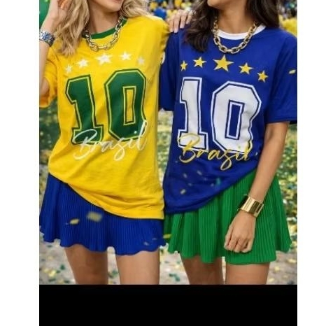 Camiseta Brasil Feminina Amarela Número 10 Copa do Mundo, Moda Blogueira Look Torcedora Seleção Brasileira