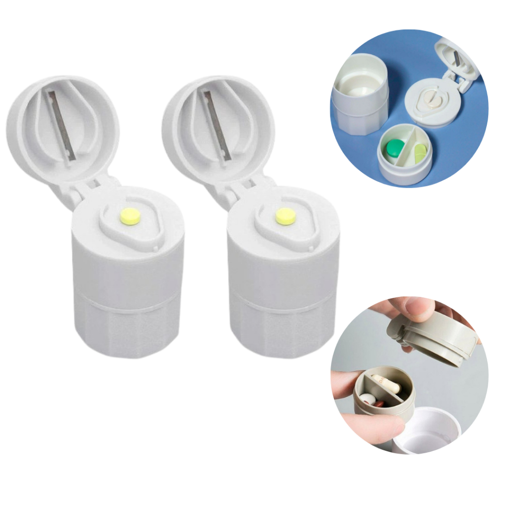 Porta Comprimido com Cortador Amassador e Armazenamento Multiuso Envio Rápido