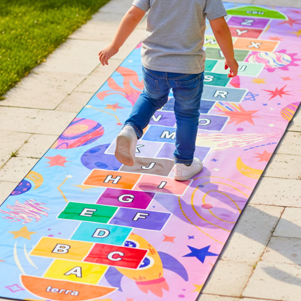 Tapete Amarelinha Alfabeto em Lona Grande Lavável e Resistente | Dobrável, Educativo para Crianças
