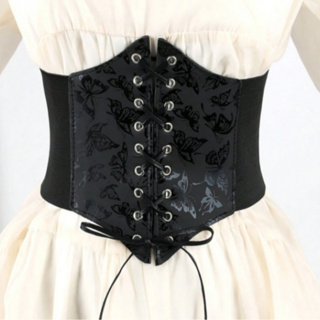Espartilho Corset Feminino Elástico Ajustável Preto Borboletas em Oferta na Shopee