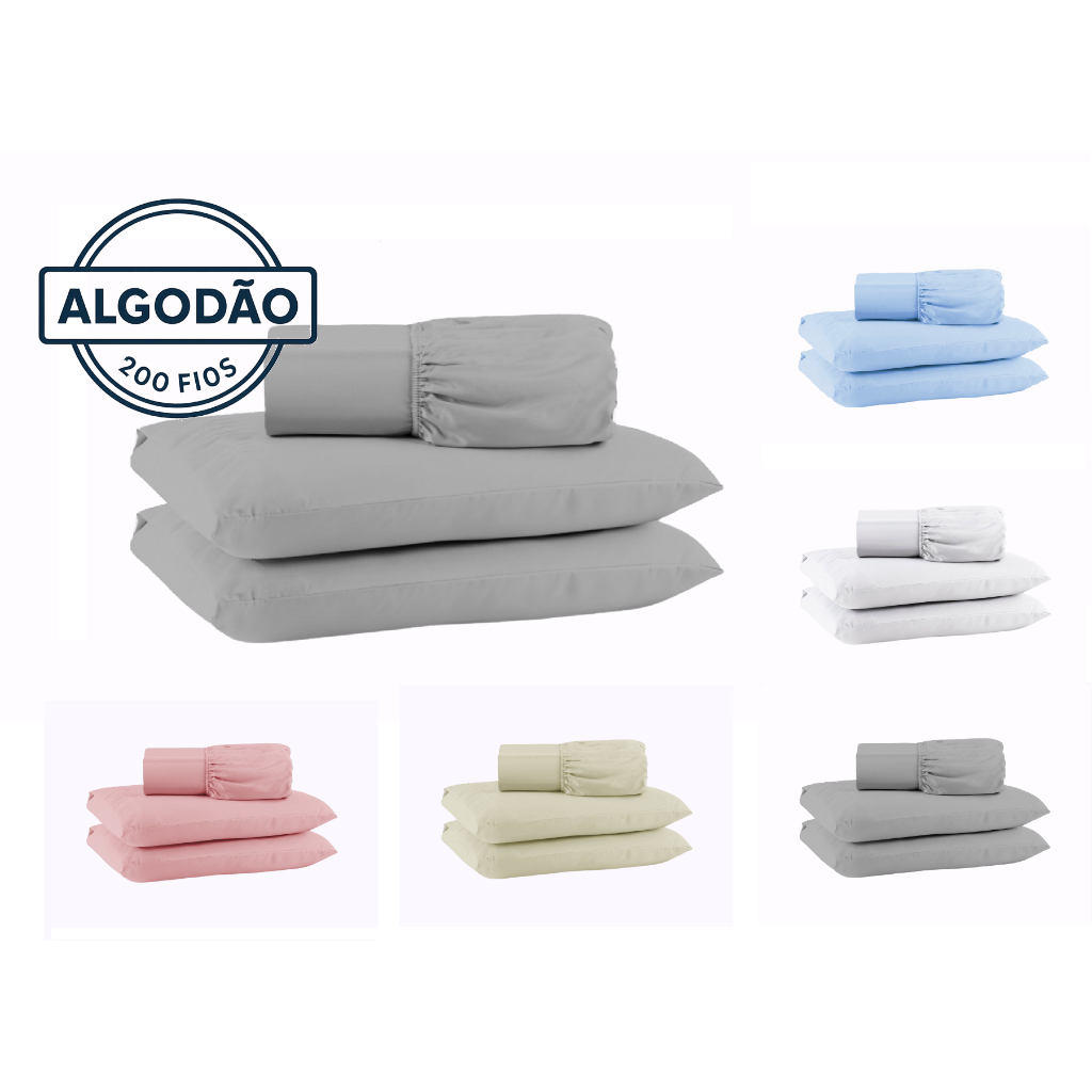 Jogo de Lençol SOLTEIRO 2 peças CAMA BOX 100% ALGODÃO PERCAL 200 Fios em Oferta na Shopee