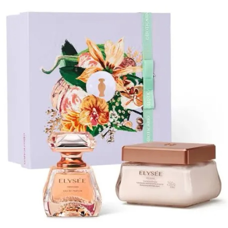 Kit Presente Elysée O Boticário – Eau de Parfum 50ml + Creme Acetinado + Lenço