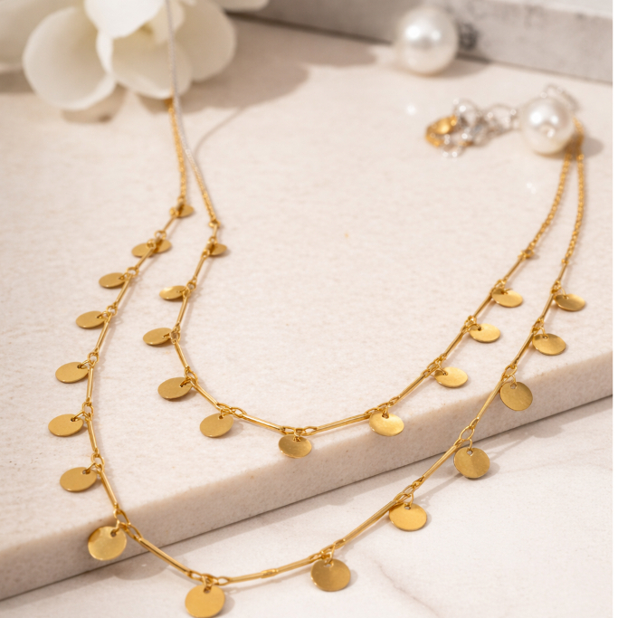 Colar Duplo Folheado a Ouro e Prata 2 em 1 medalinha em Oferta na Shopee