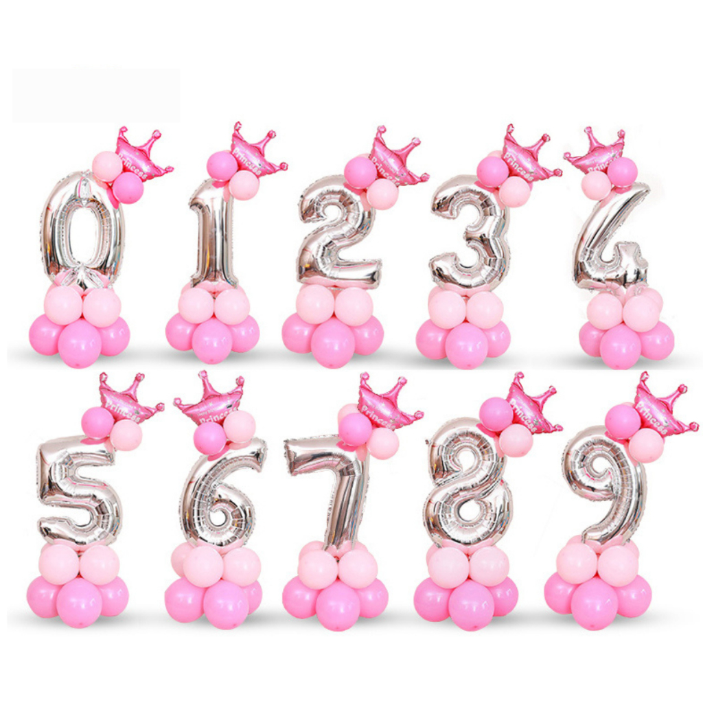 Buque de balões com coroa ( Princess ) = princessa 1 Numeros ( Prata  ) em Oferta na Shopee