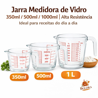 Jarra Medidora De Vidro Opção 350ml 500ml 1000ml com Alça Para Receitas Resistente Vai no Microondas em Oferta na Shopee